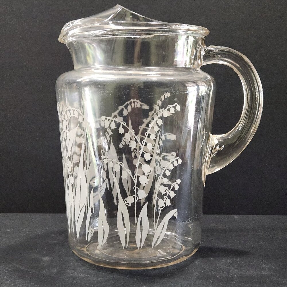 Vintage Lily of the Valley Clear Glass Pitcher